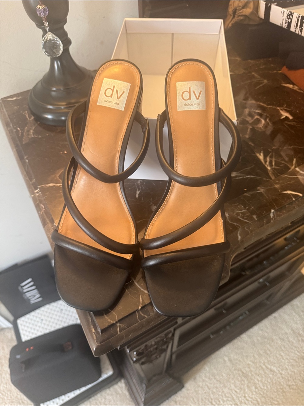 Dolce Vita Black Multi-Strap Square-Toe Slide Sandals
